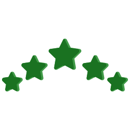 Five green stars arranged in an arc, with the largest star in the center and two smaller stars on each side.
